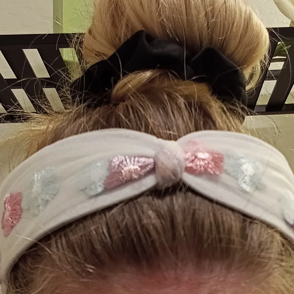 Boutique White Floral Embroidered Wide Headband | Knotted Tulle Over Flowers